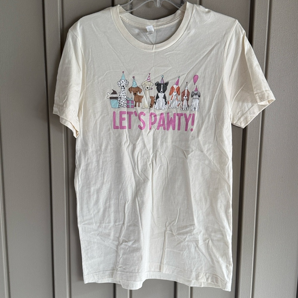 Bella Canvas ‘Let’s Pawty’ Cream Short Sleeve Shirt size Medium